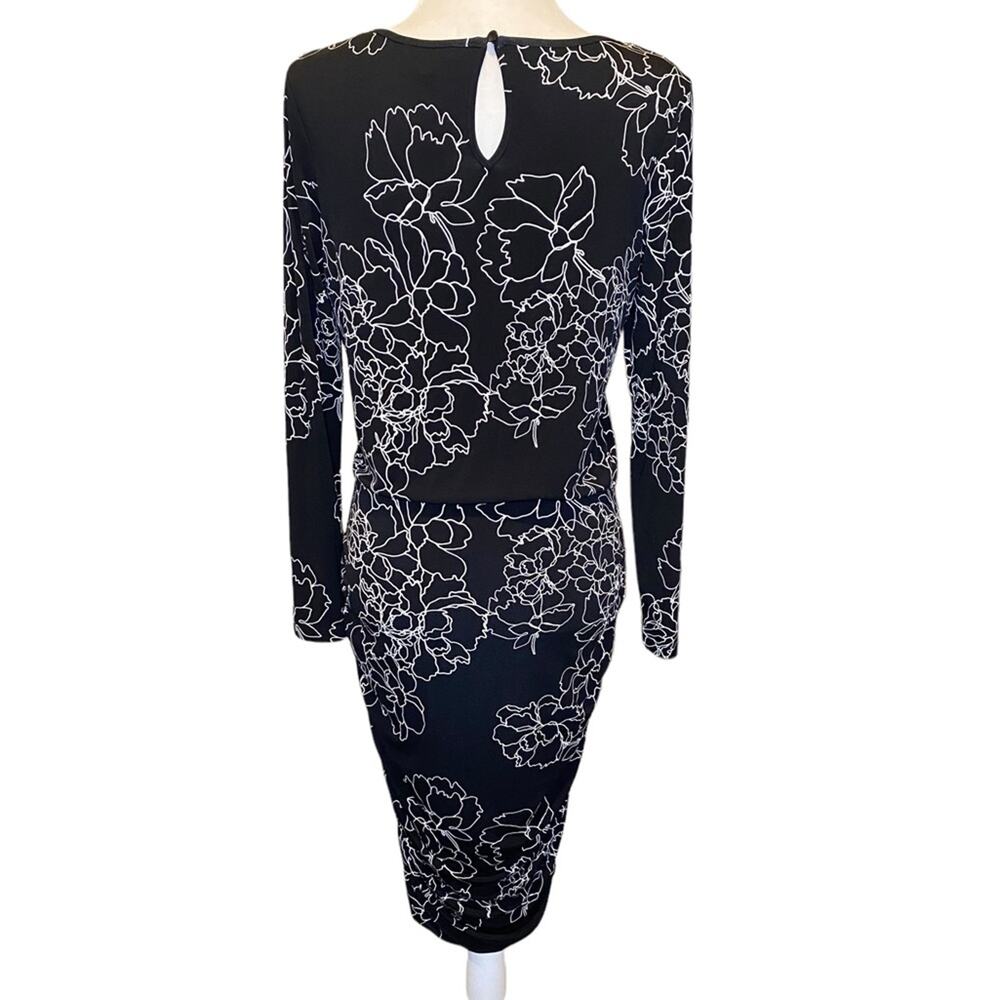 VINCE CAMUTO Black and White Abstract Flower Print Bodycon Ruched Dress Sz S - Picture 7 of 8